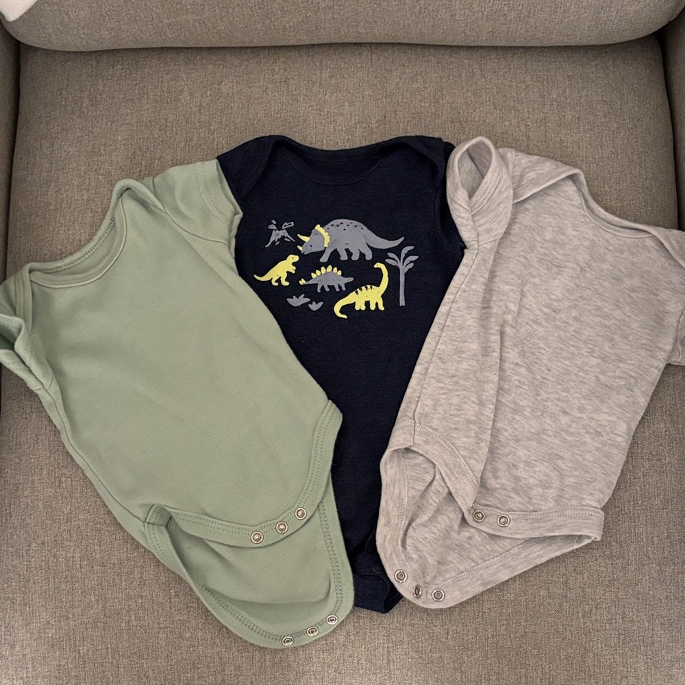 Carter's Dinosaur Bodysuits - Green, Navy, and Gray